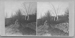 SA0354 - View from the north, showing buildings, a road, horses and wagons, and a stone wall. Photo associated with the South Family. Identified on the back.
